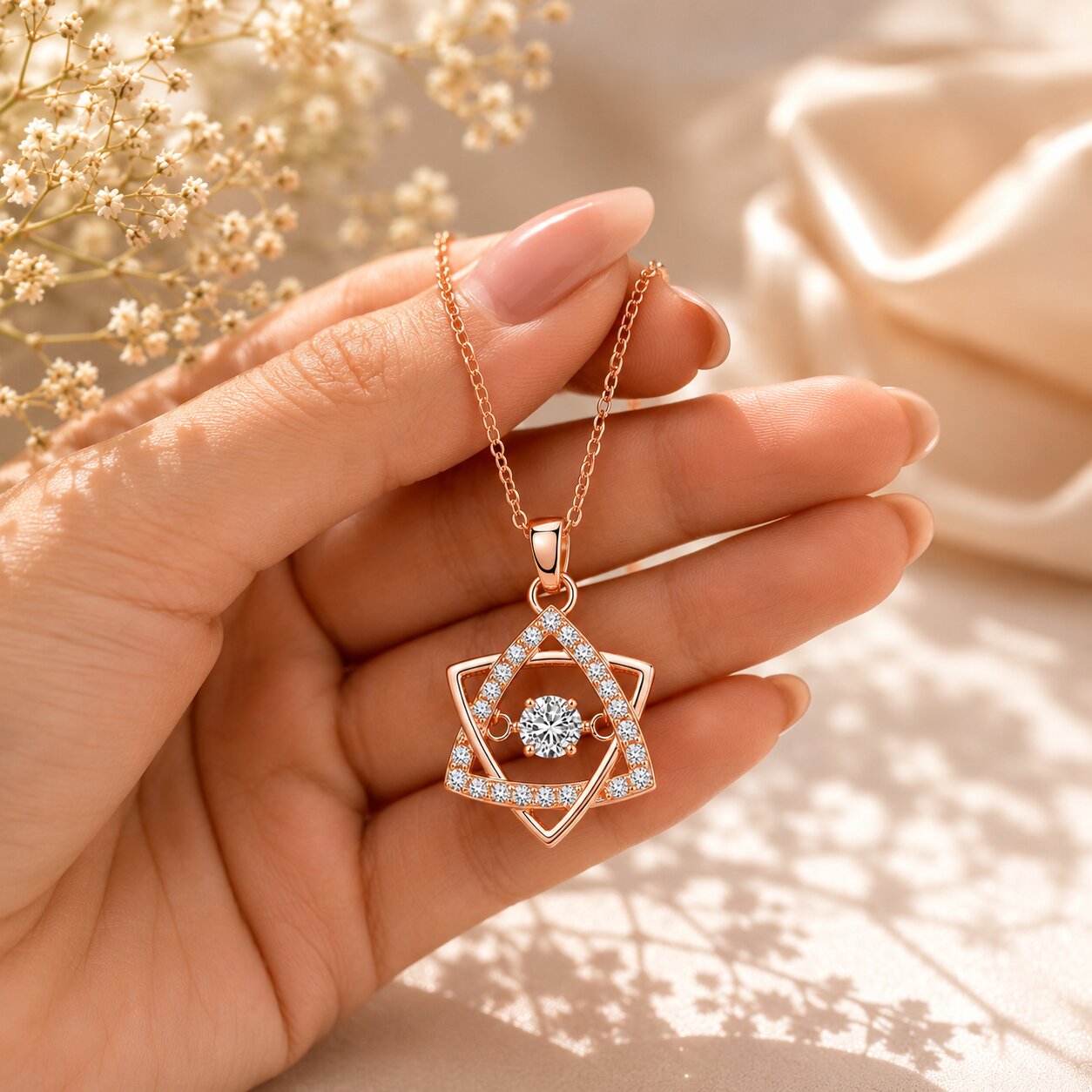 Rose Gold Star Shaped Pendant Necklace for Women