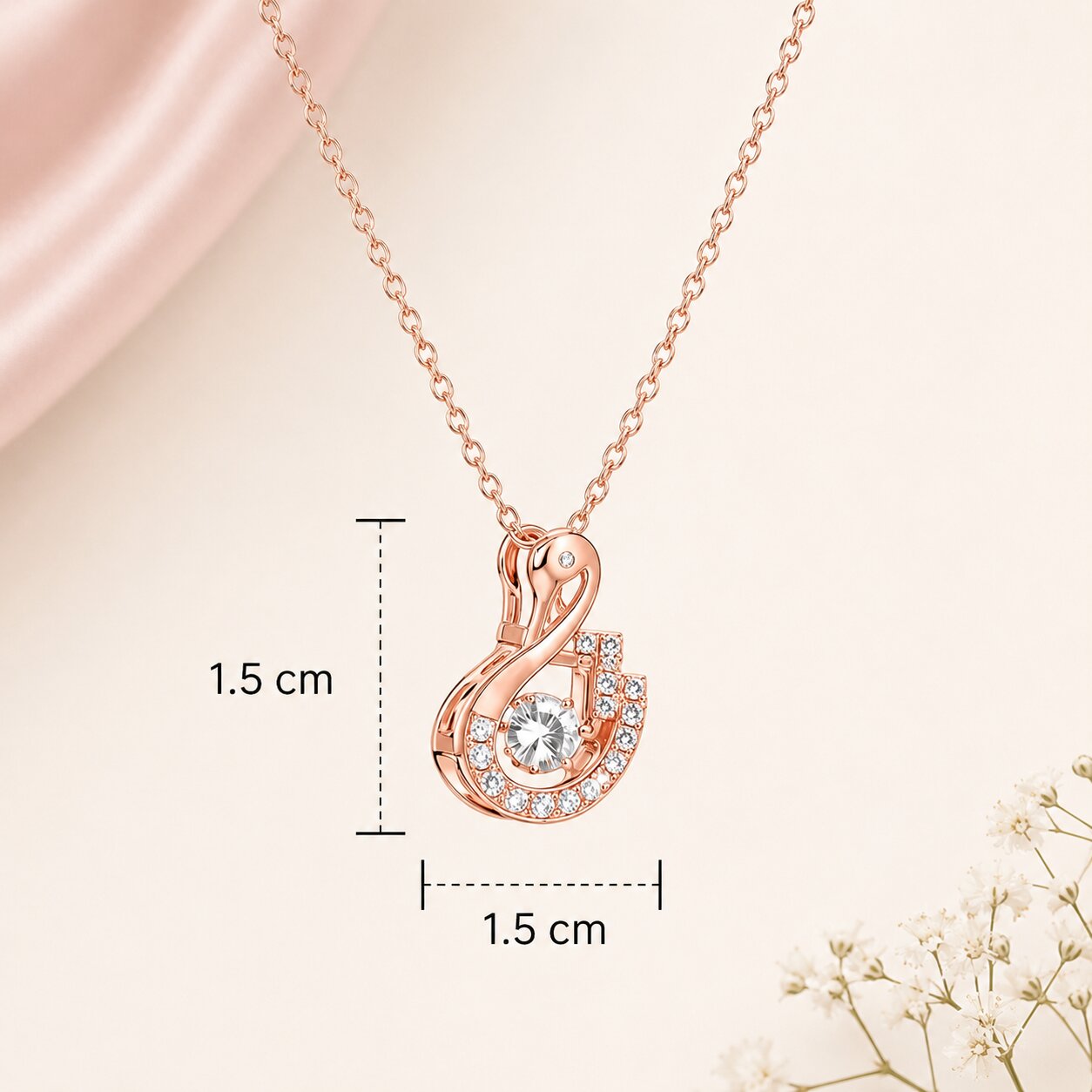 Rose Gold Swan Shaped Pendant Necklace Jewelry for Women