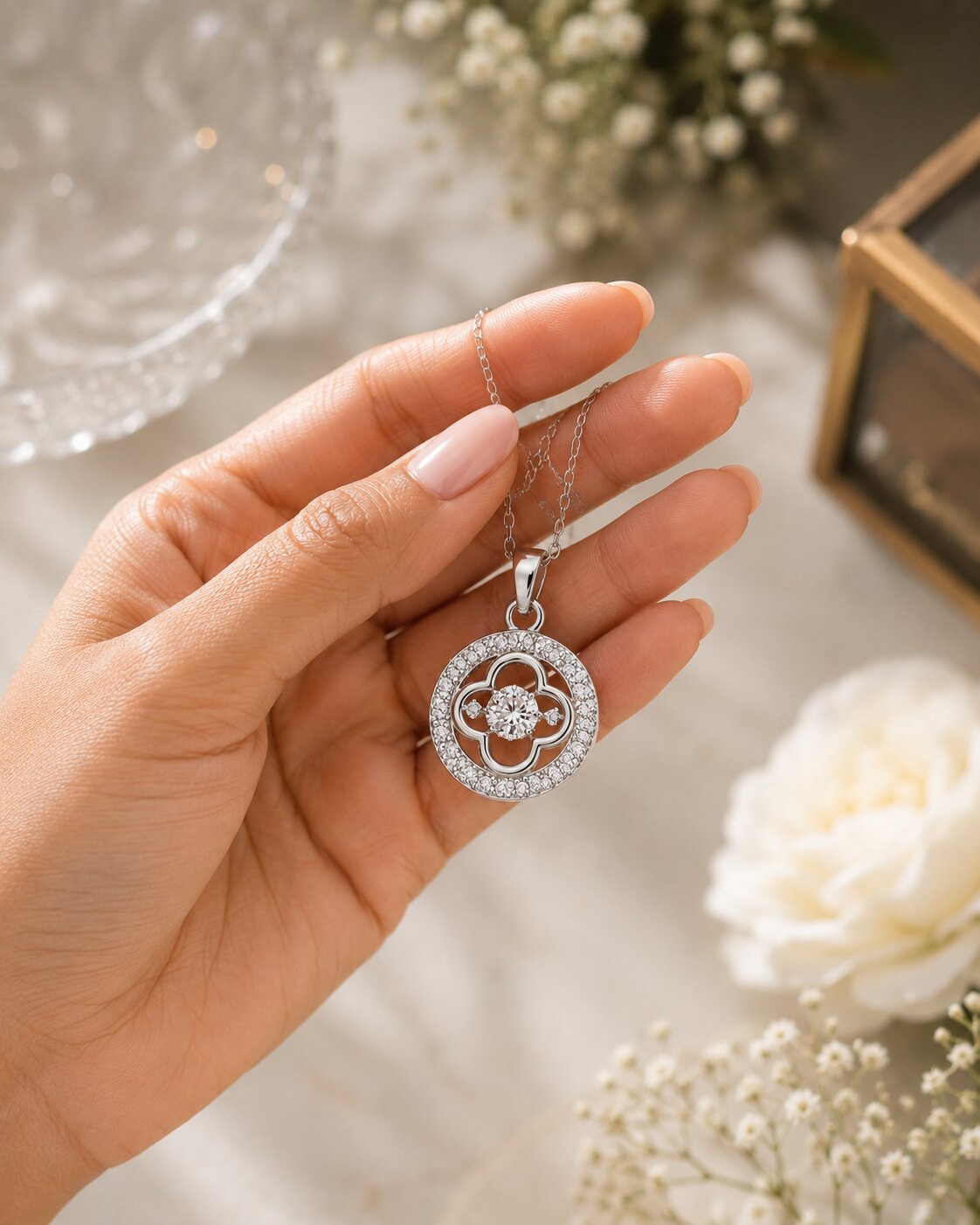 Women’s Silver-Tone Floral Pendant Necklace Jewelry