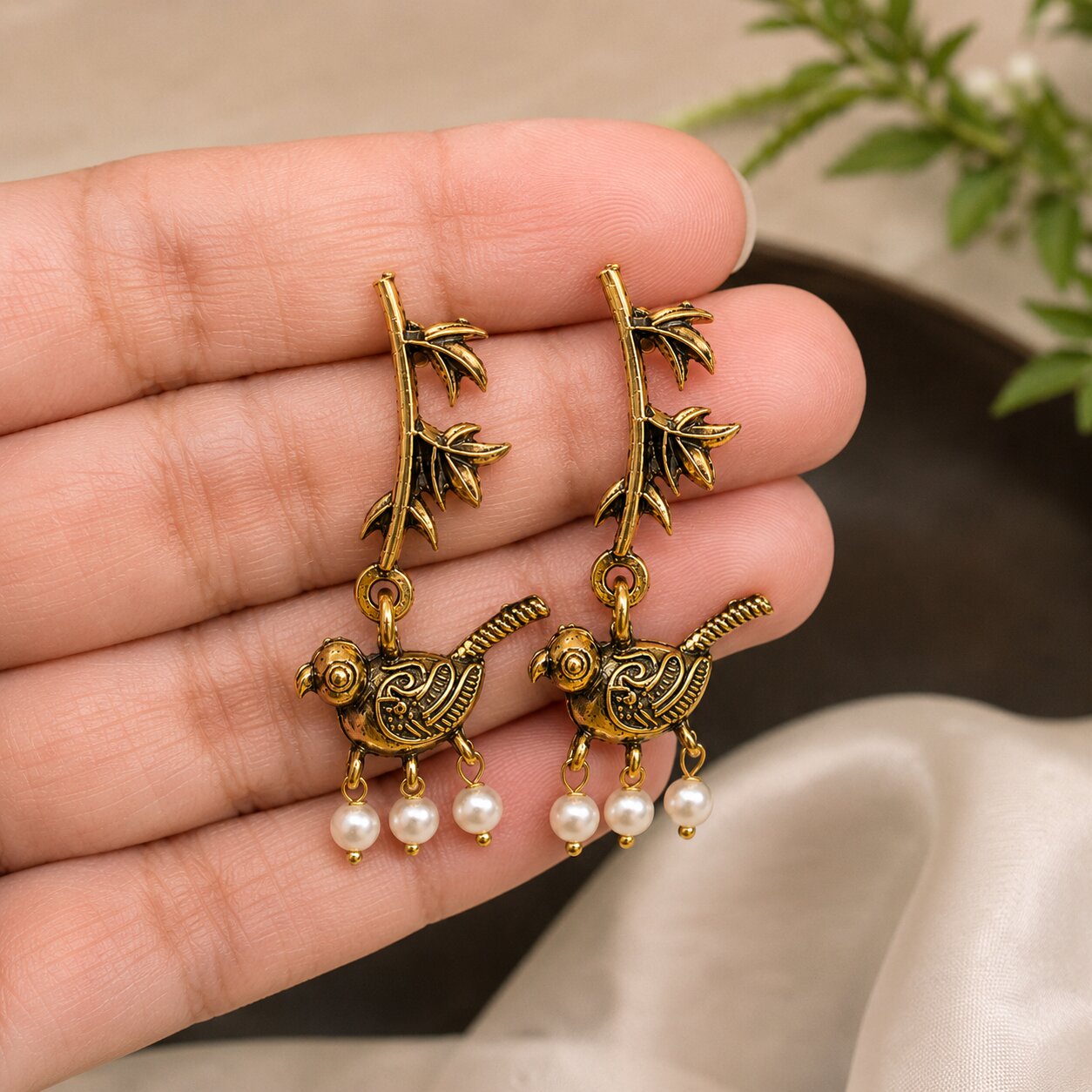Parrot Design Antique Gold Earrings for Women