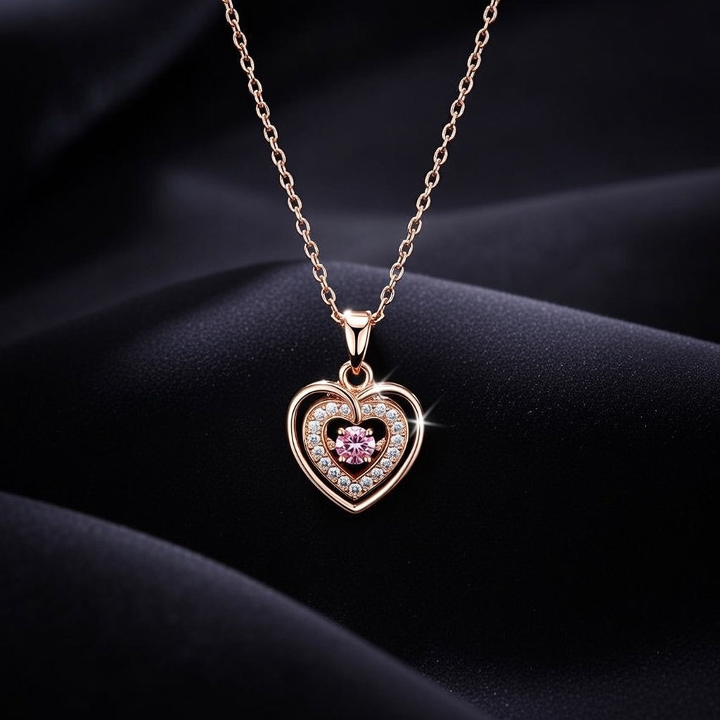 Rose Gold Heart Shaped Pendant Necklace for Women