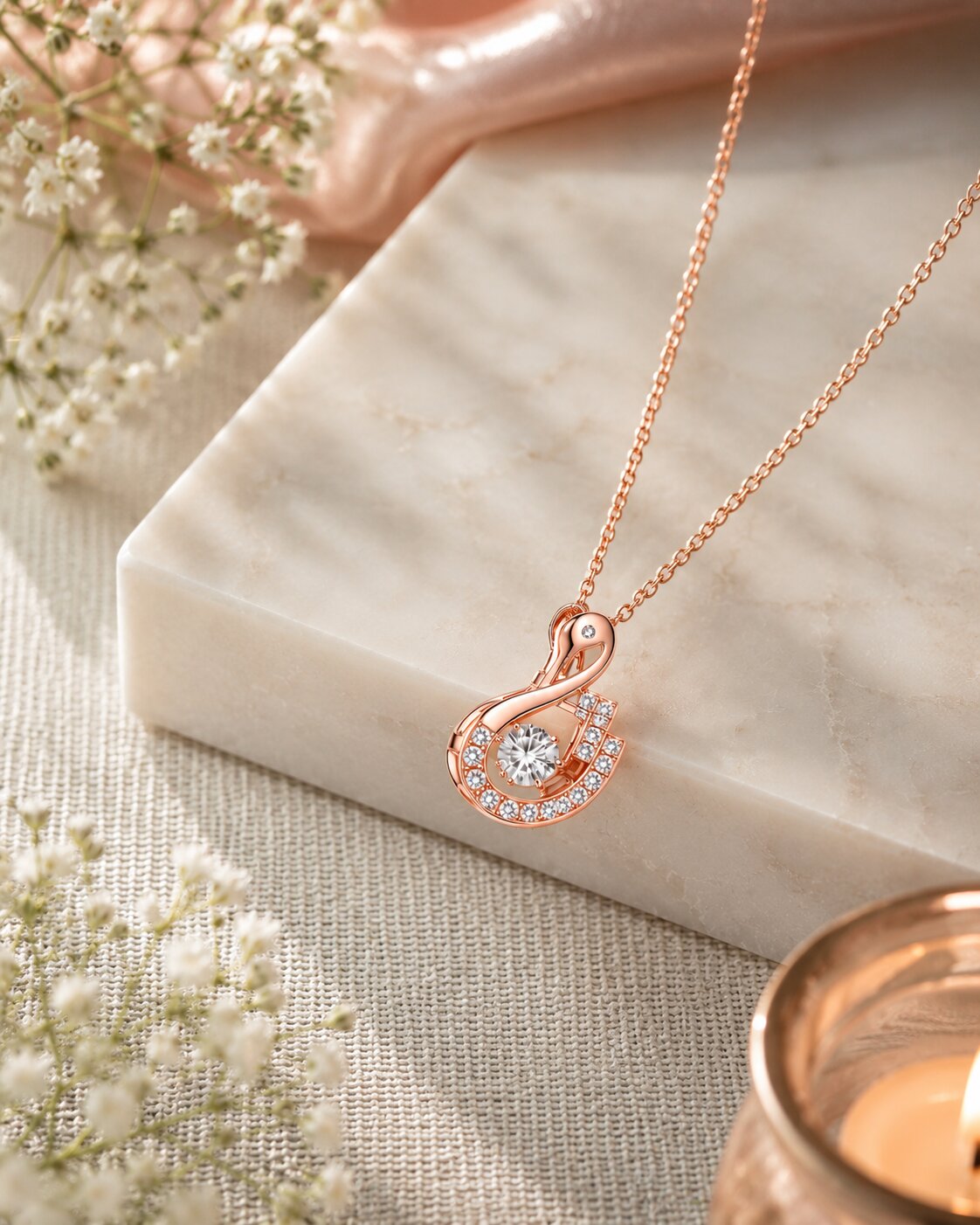 Rose Gold Swan Shaped Pendant Necklace Jewelry for Women