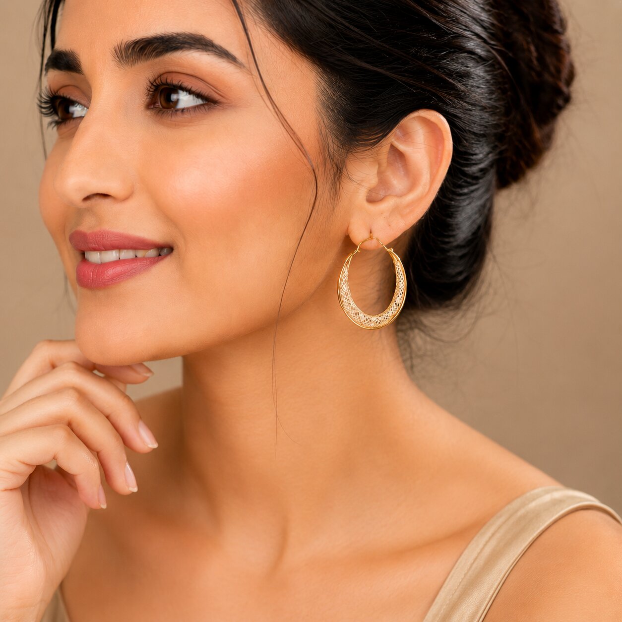 Gold Plated Black Stone Hoop Drop Earrings for Women