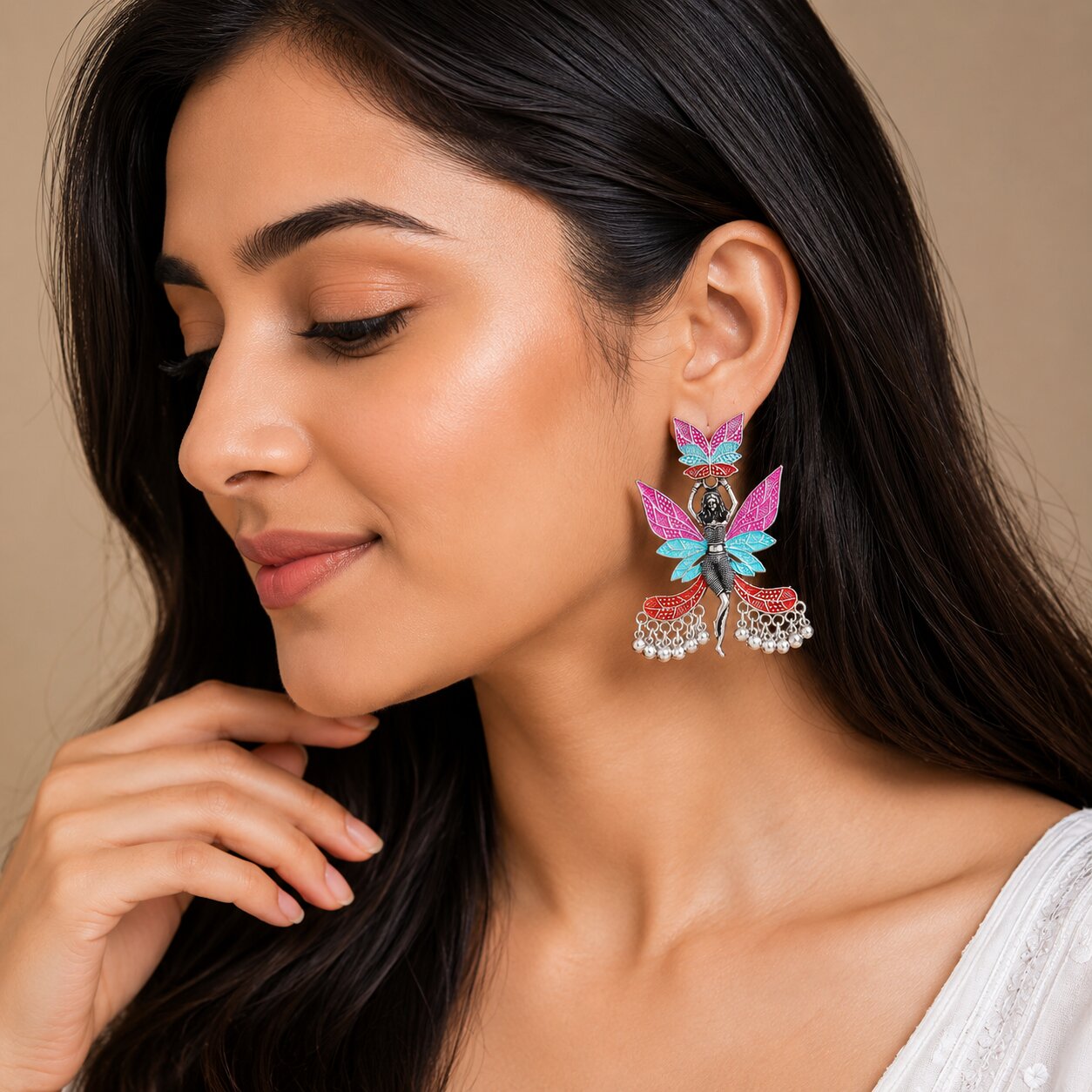 Multicolor Oxidised Fairy Design Dangle Earrings for Women