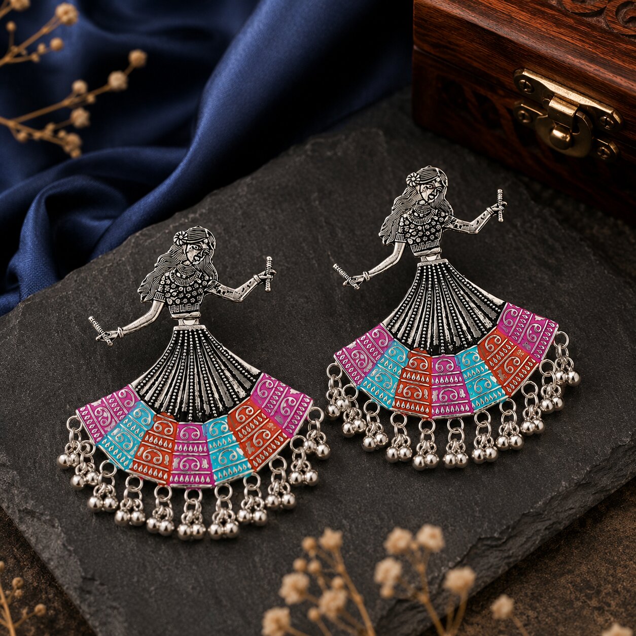 Multicolor Dancing Girl Rajasthani Jhumka Earrings for Women