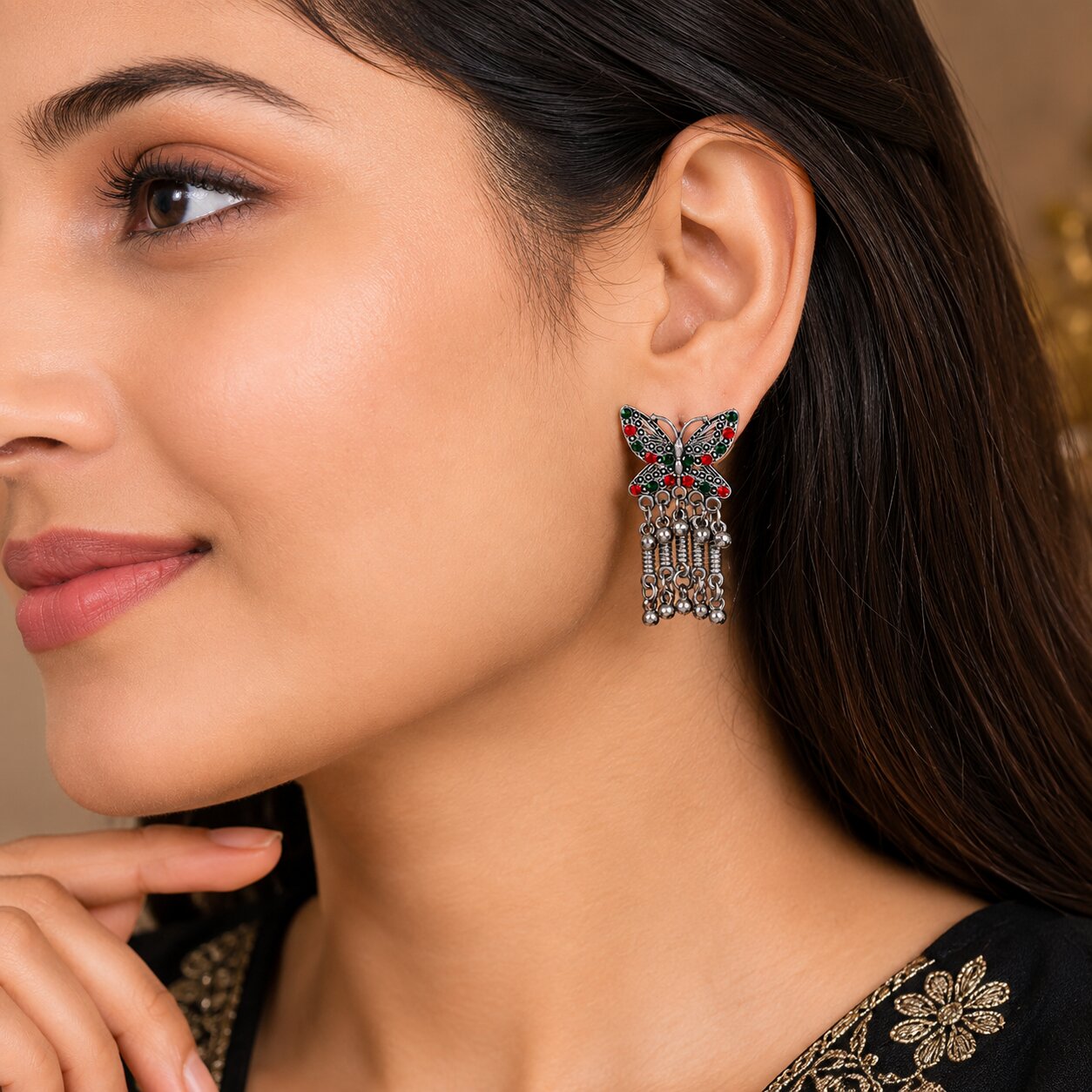 Butterfly Design Oxidised Silver Earrings for Women