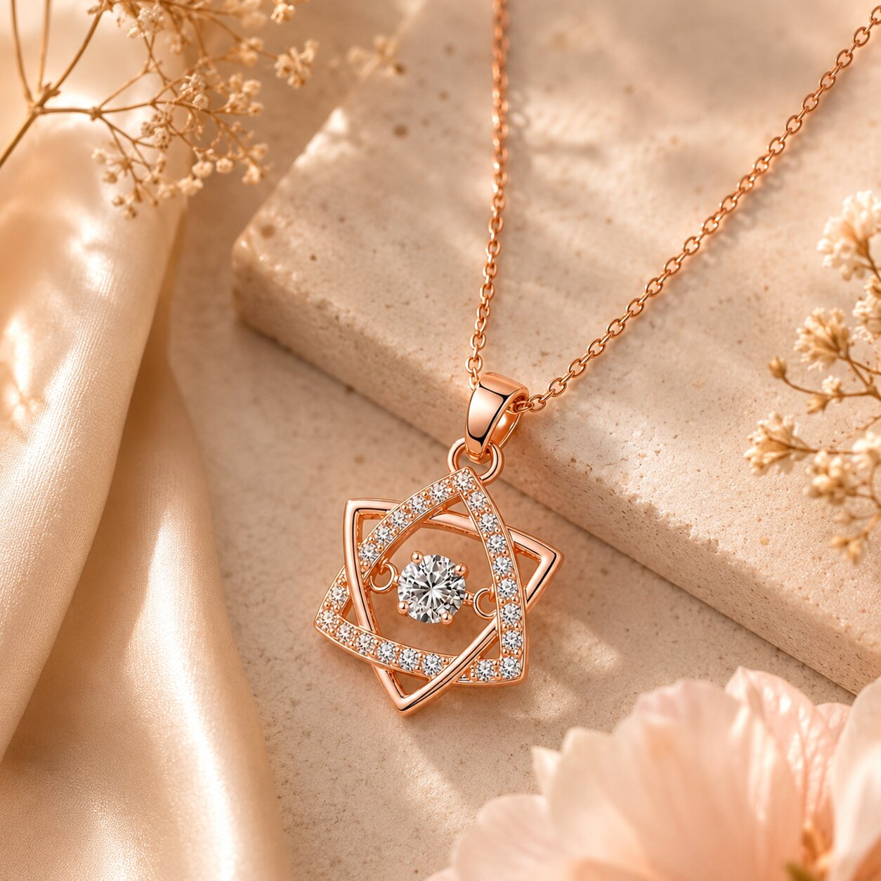 Rose Gold Star Shaped Pendant Necklace for Women