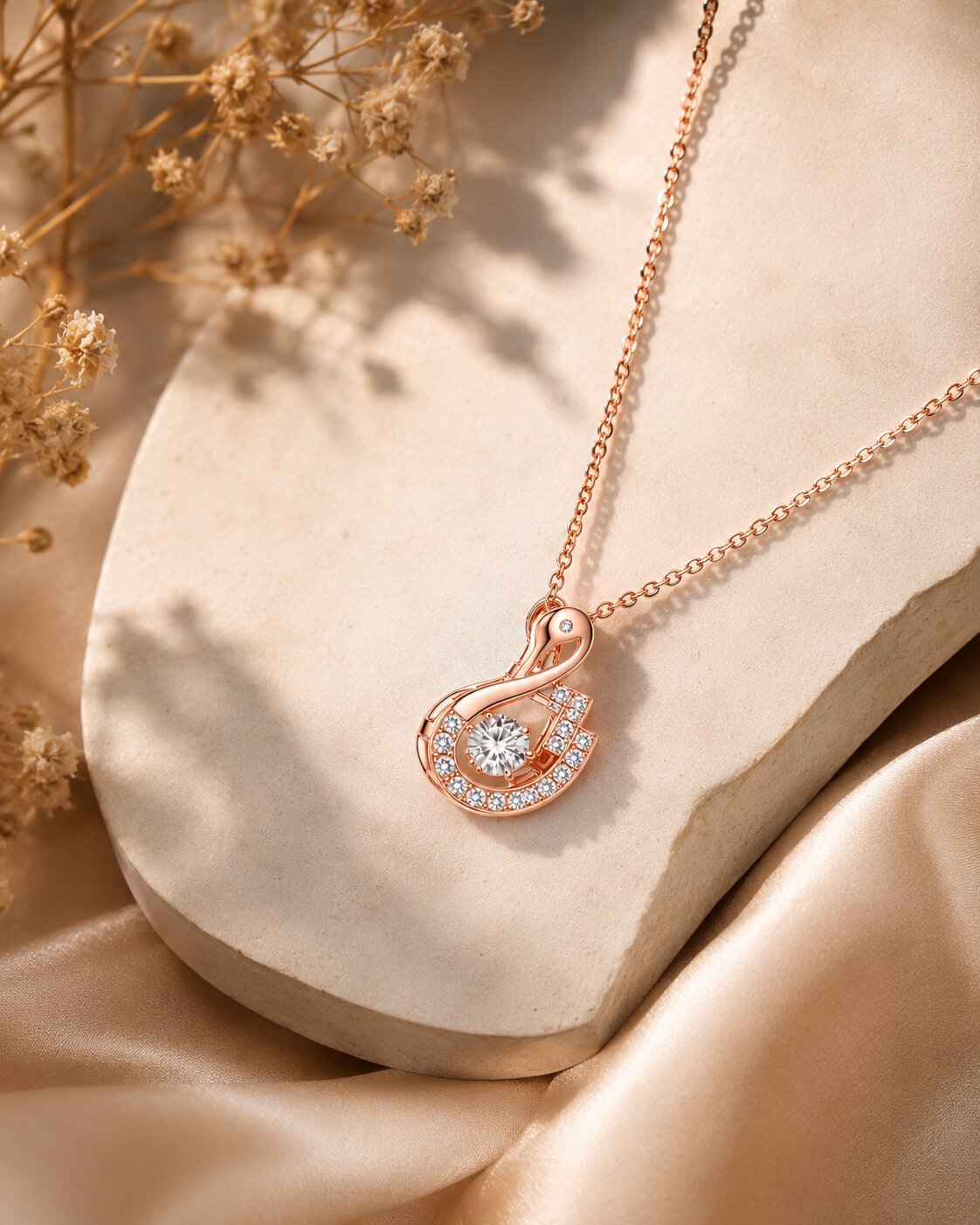 Rose Gold Swan Shaped Pendant Necklace Jewelry for Women