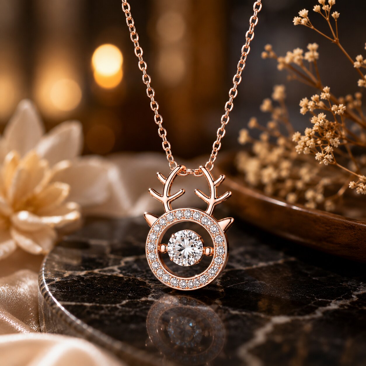 Rose Gold Deer Shaped Pendant Necklace for Women