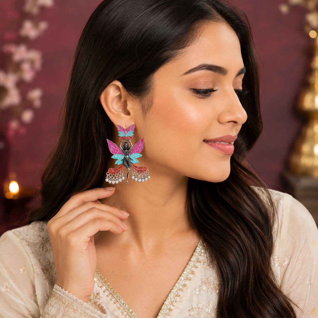 Multicolor Oxidised Fairy Design Dangle Earrings for Women