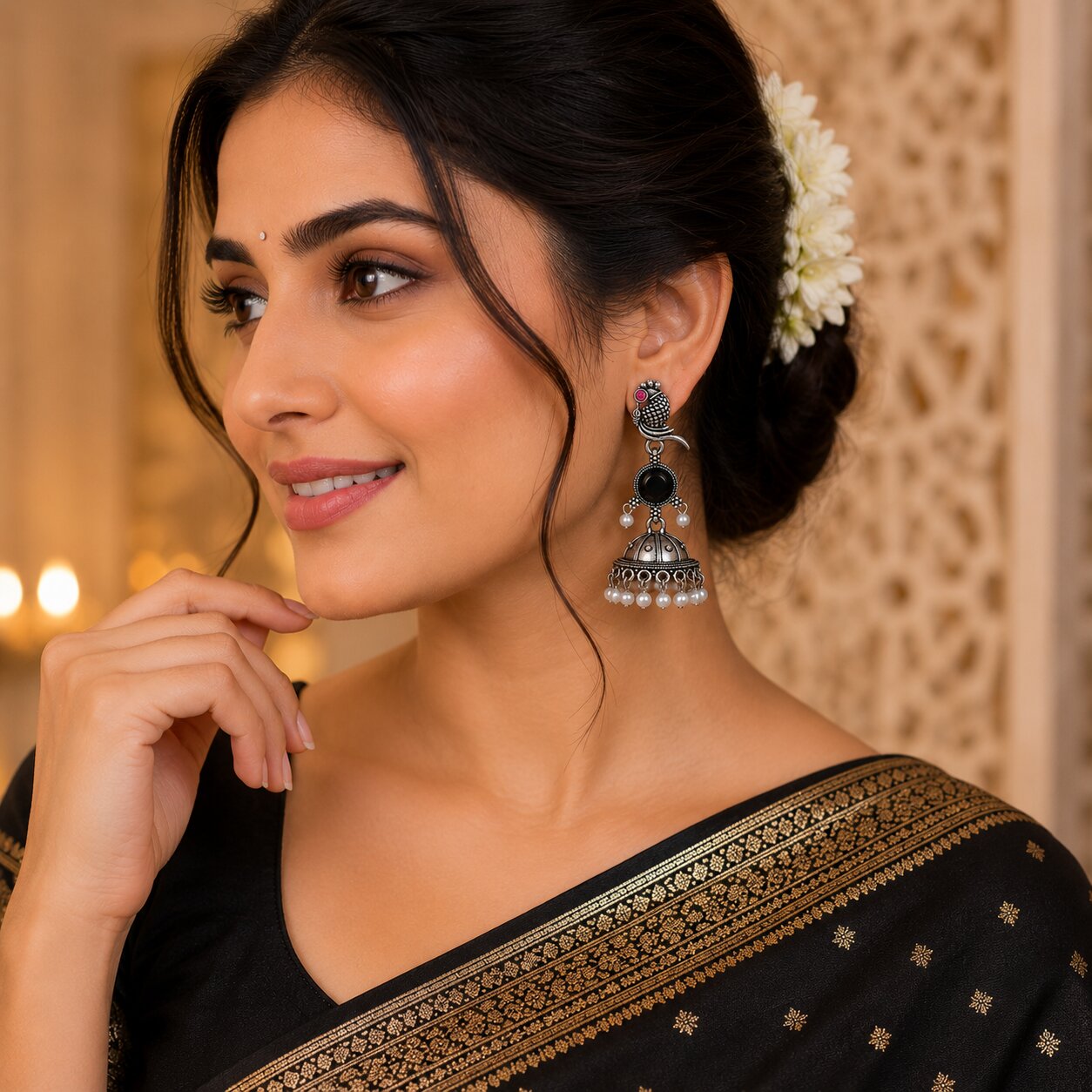 Parrot Design Silver Jhumka Earrings for Women