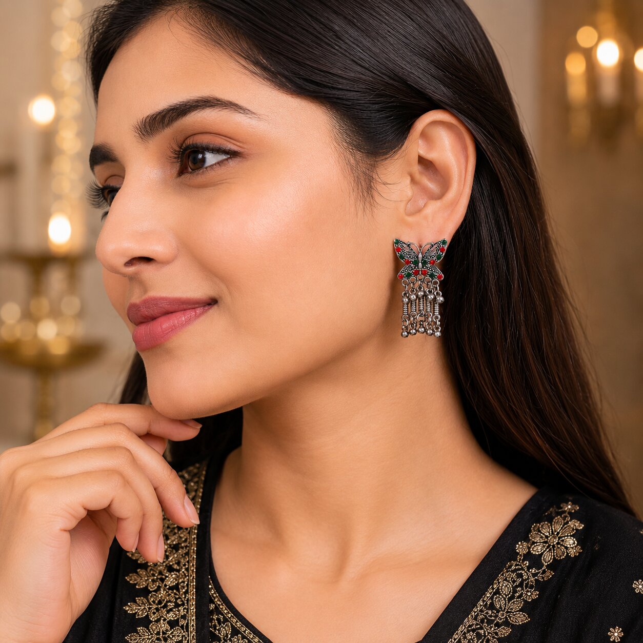 Butterfly Design Oxidised Silver Earrings for Women
