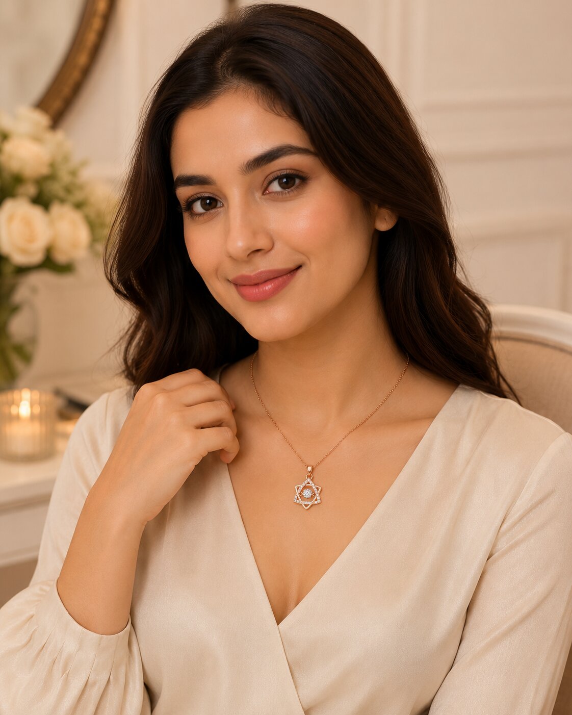 Rose Gold Star Shaped Pendant Necklace for Women