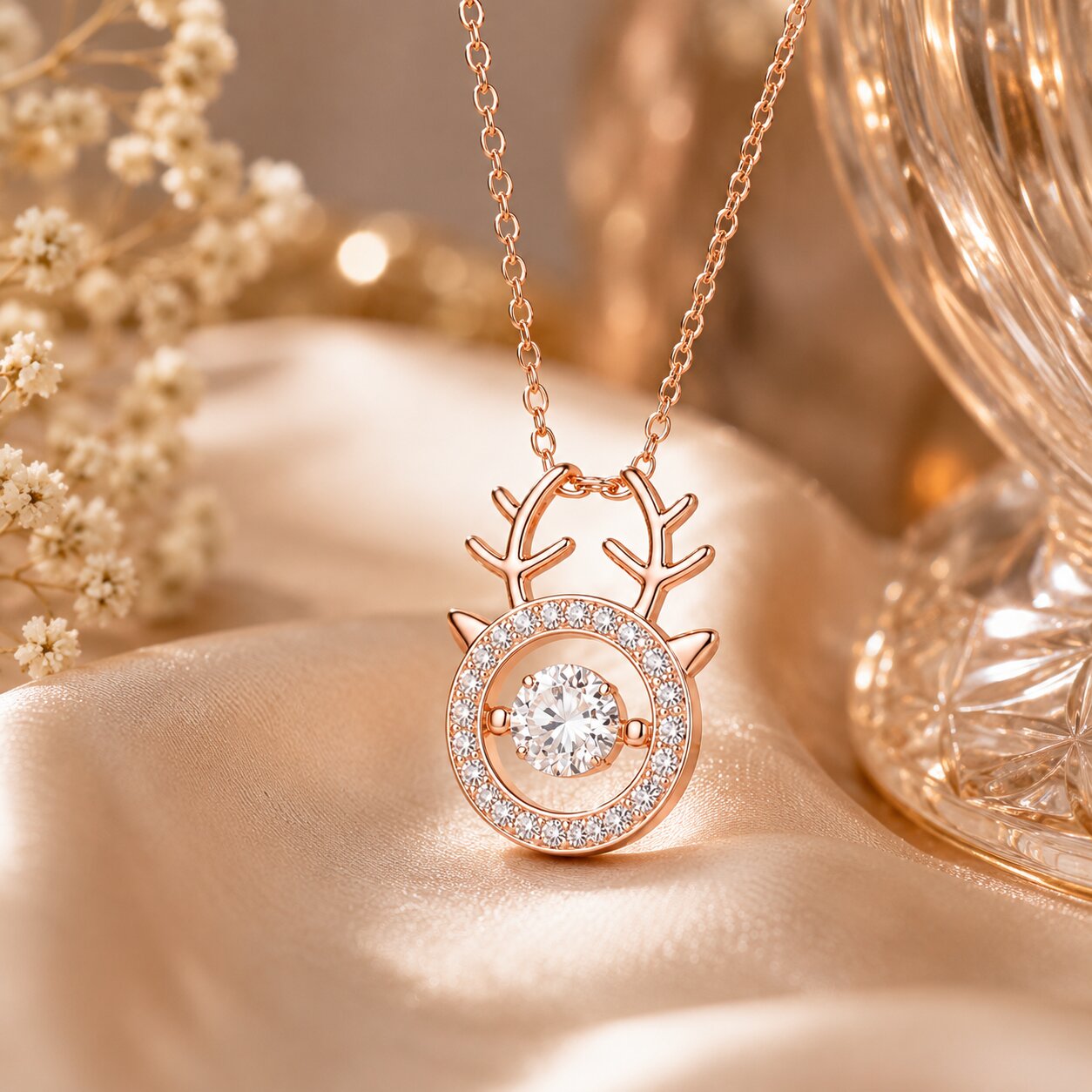 Rose Gold Deer Shaped Pendant Necklace for Women