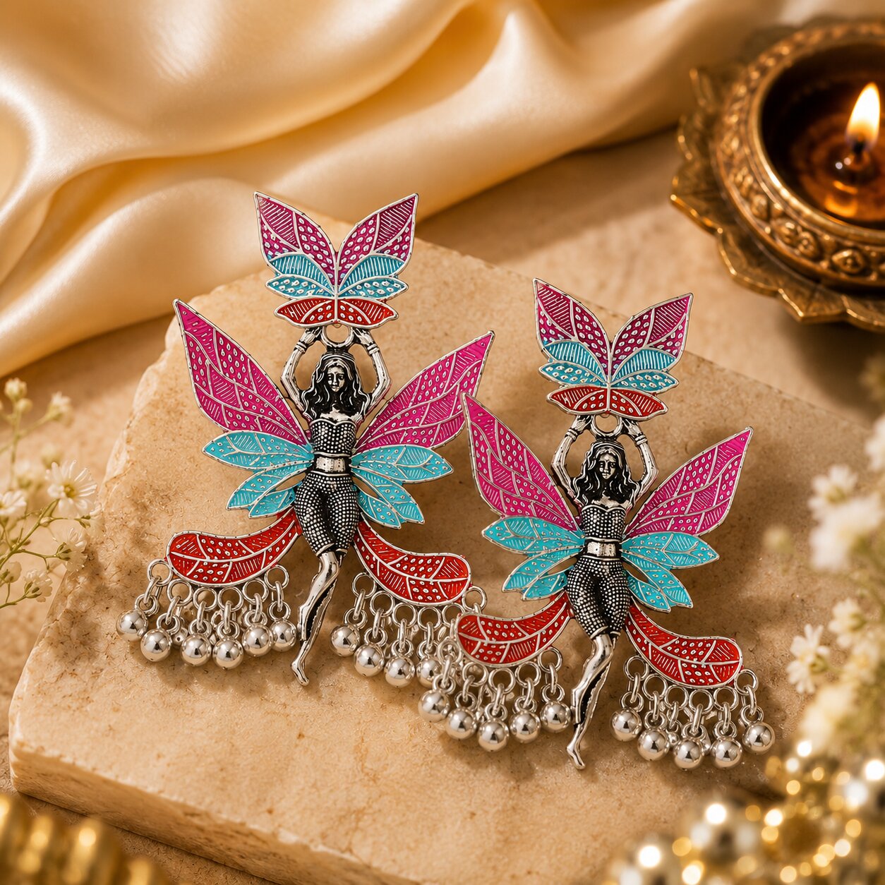 Multicolor Oxidised Fairy Design Dangle Earrings for Women
