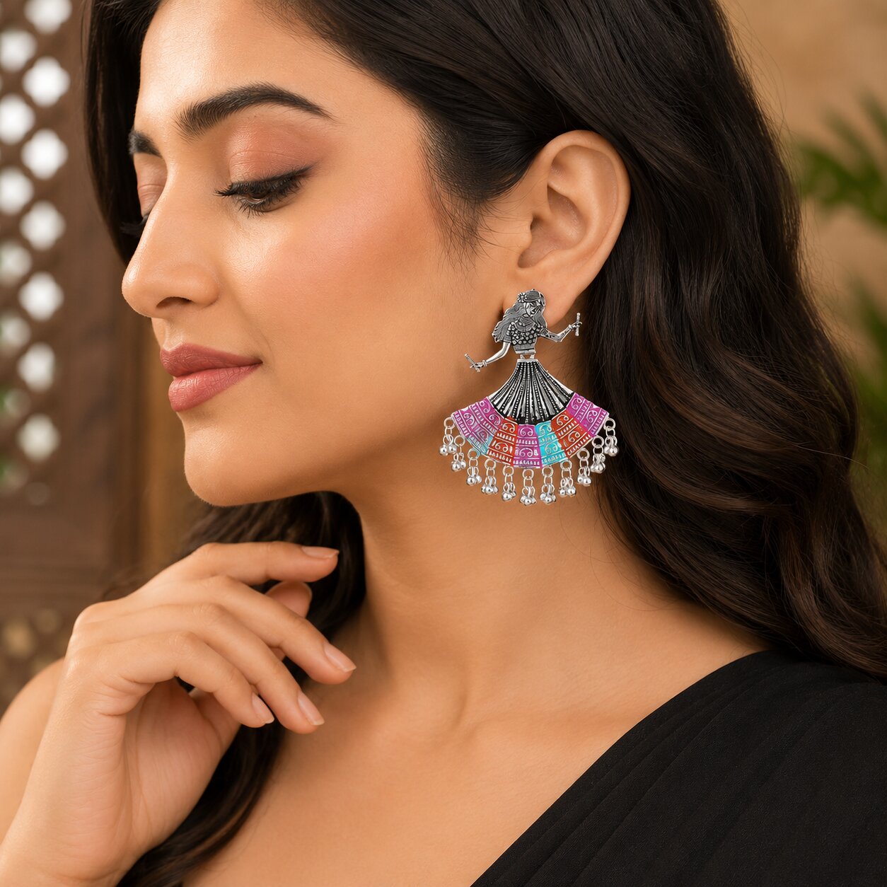 Multicolor Dancing Girl Rajasthani Jhumka Earrings for Women
