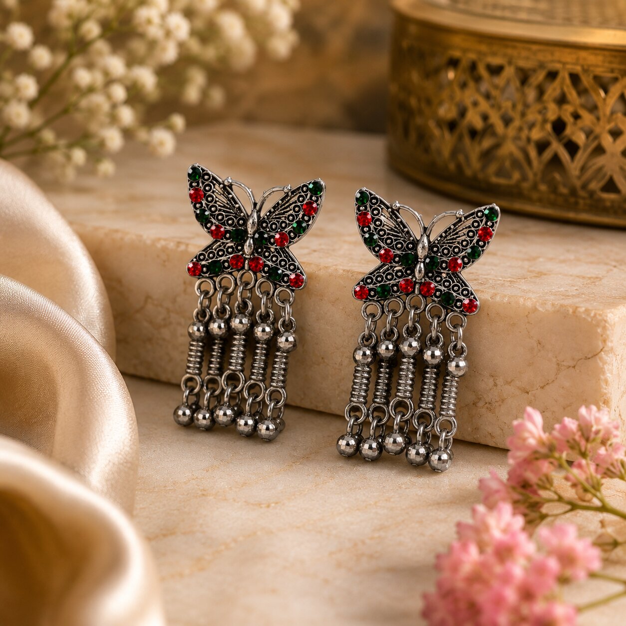 Butterfly Design Oxidised Silver Earrings for Women