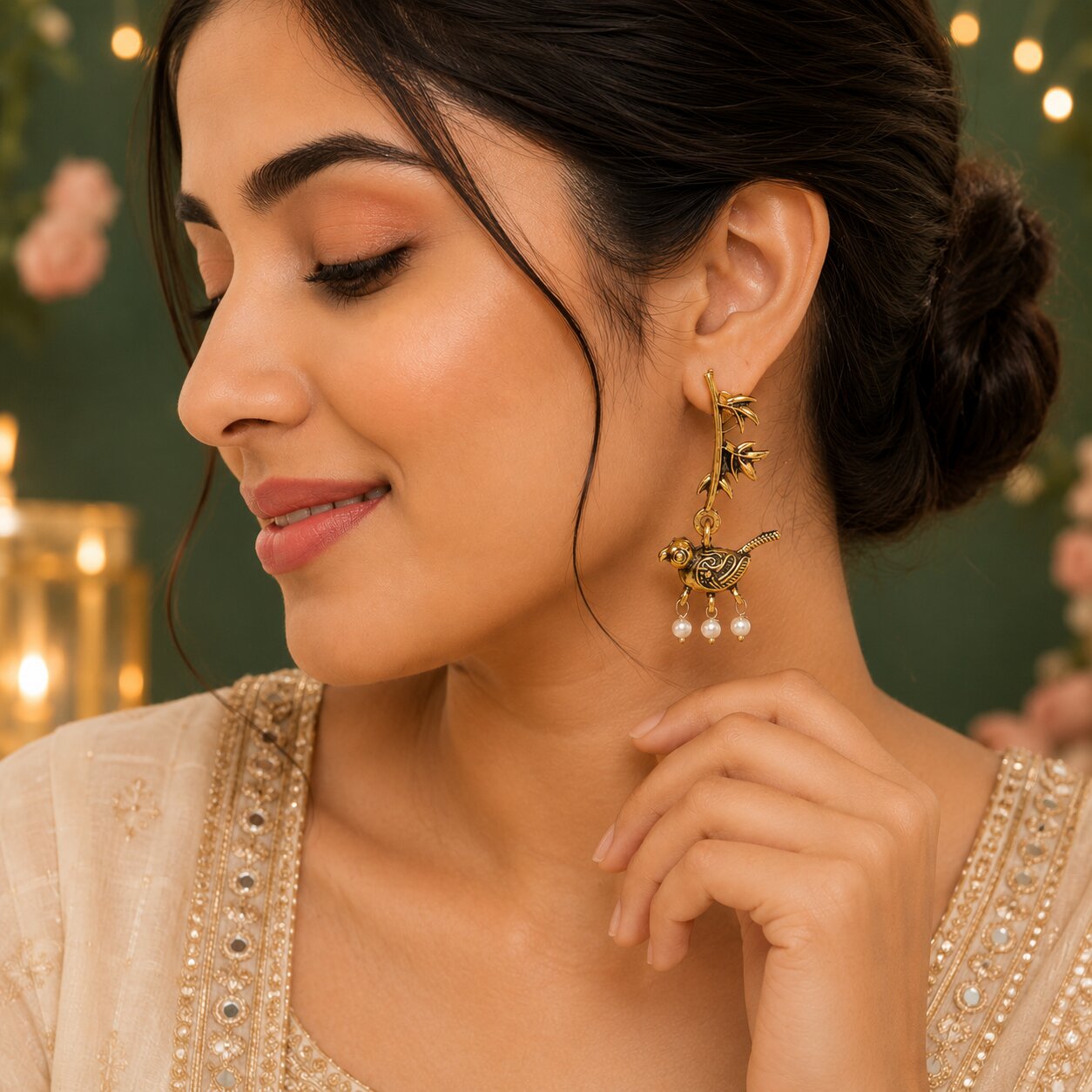 Parrot Design Antique Gold Earrings for Women