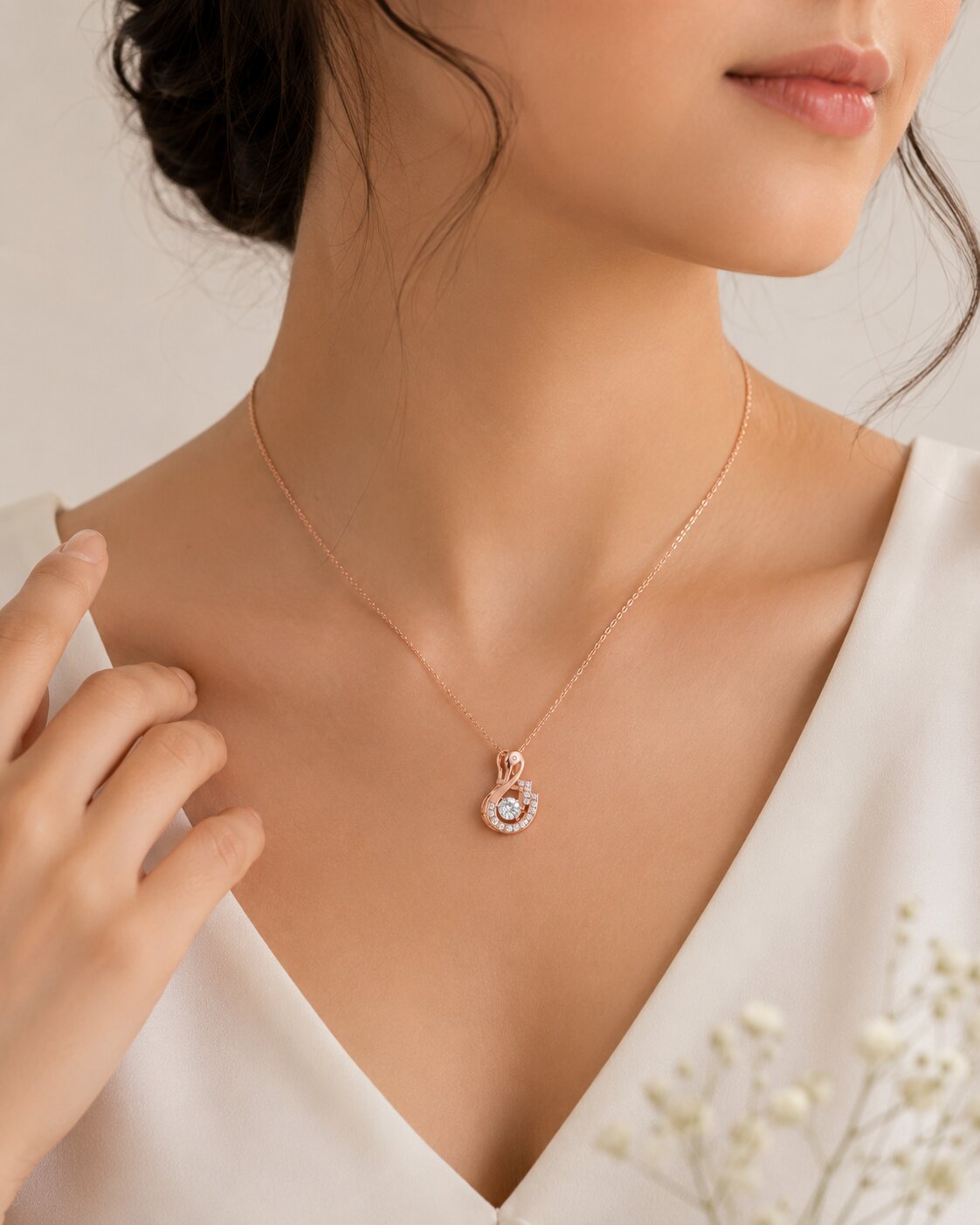 Rose Gold Swan Shaped Pendant Necklace Jewelry for Women