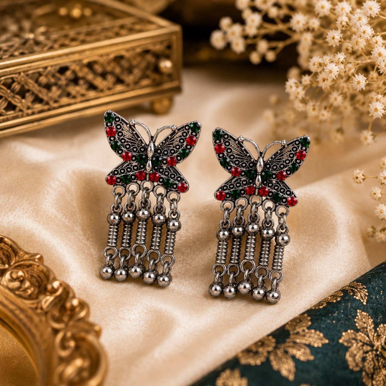 Butterfly Design Oxidised Silver Earrings for Women