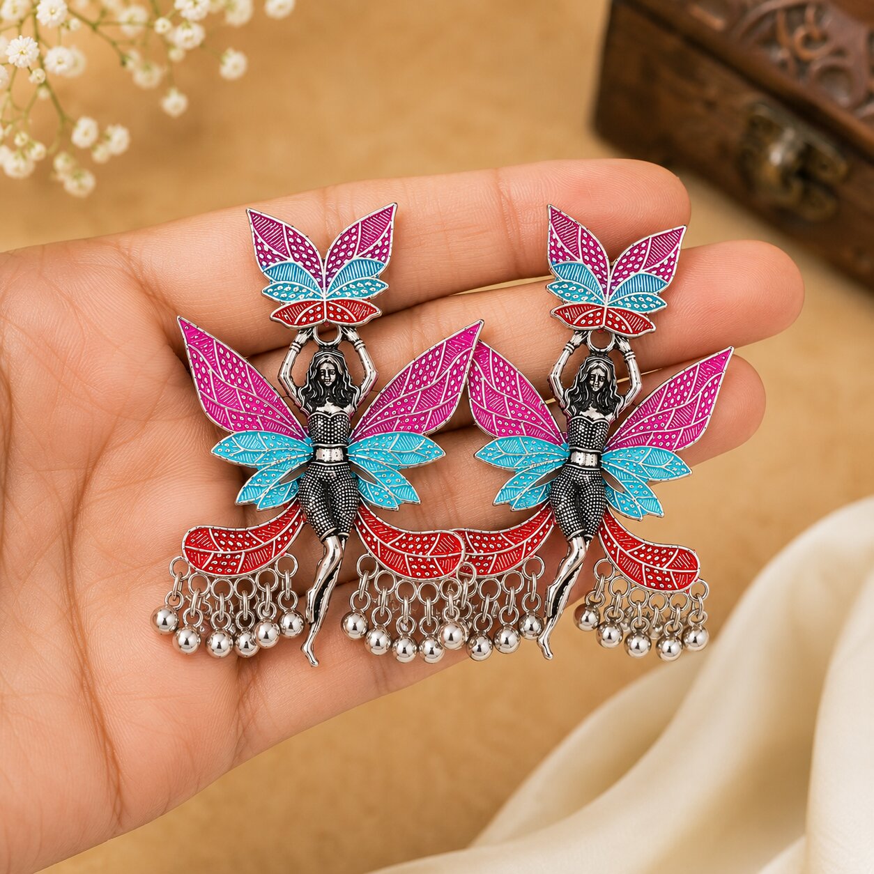 Multicolor Oxidised Fairy Design Dangle Earrings for Women