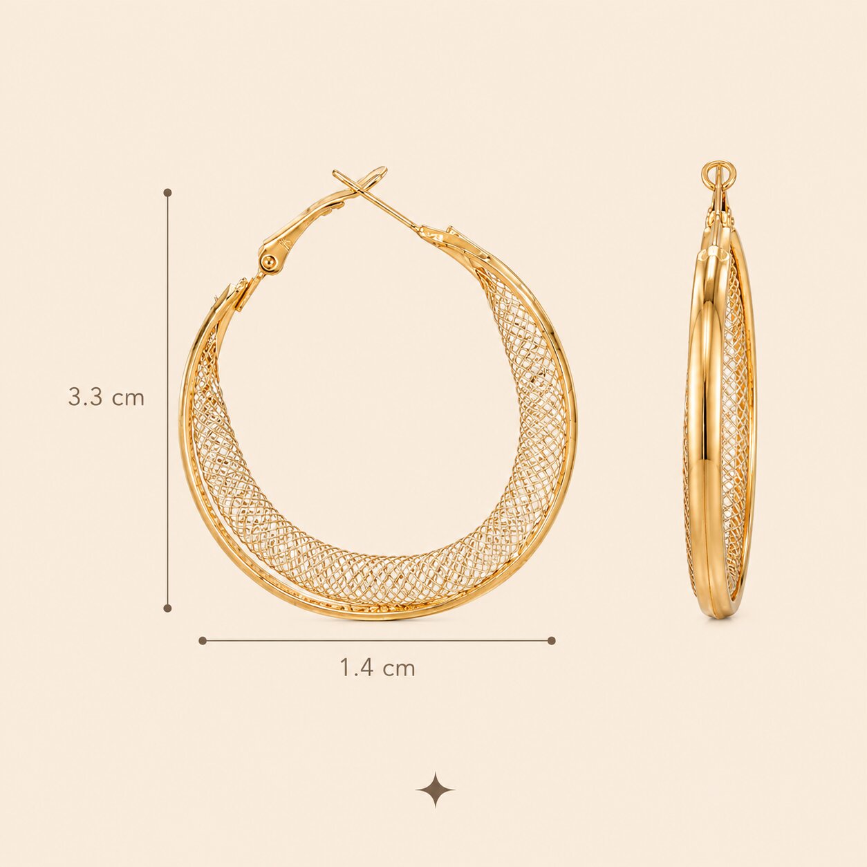 Gold Plated Black Stone Hoop Drop Earrings for Women