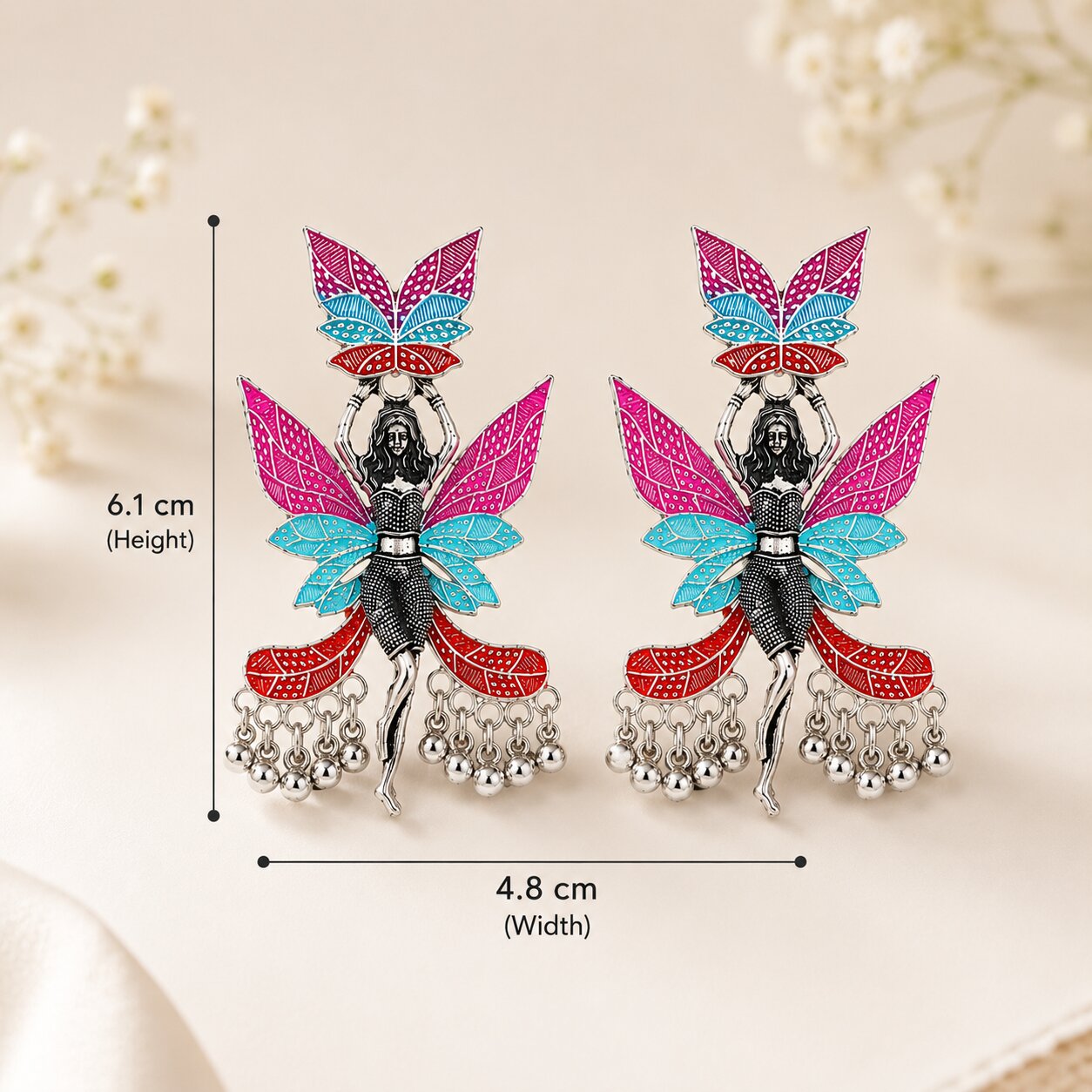 Multicolor Oxidised Fairy Design Dangle Earrings for Women