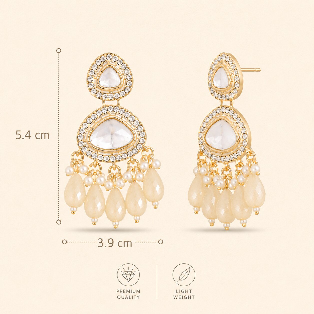 Traditional White Kundan Drop Earrings for Women