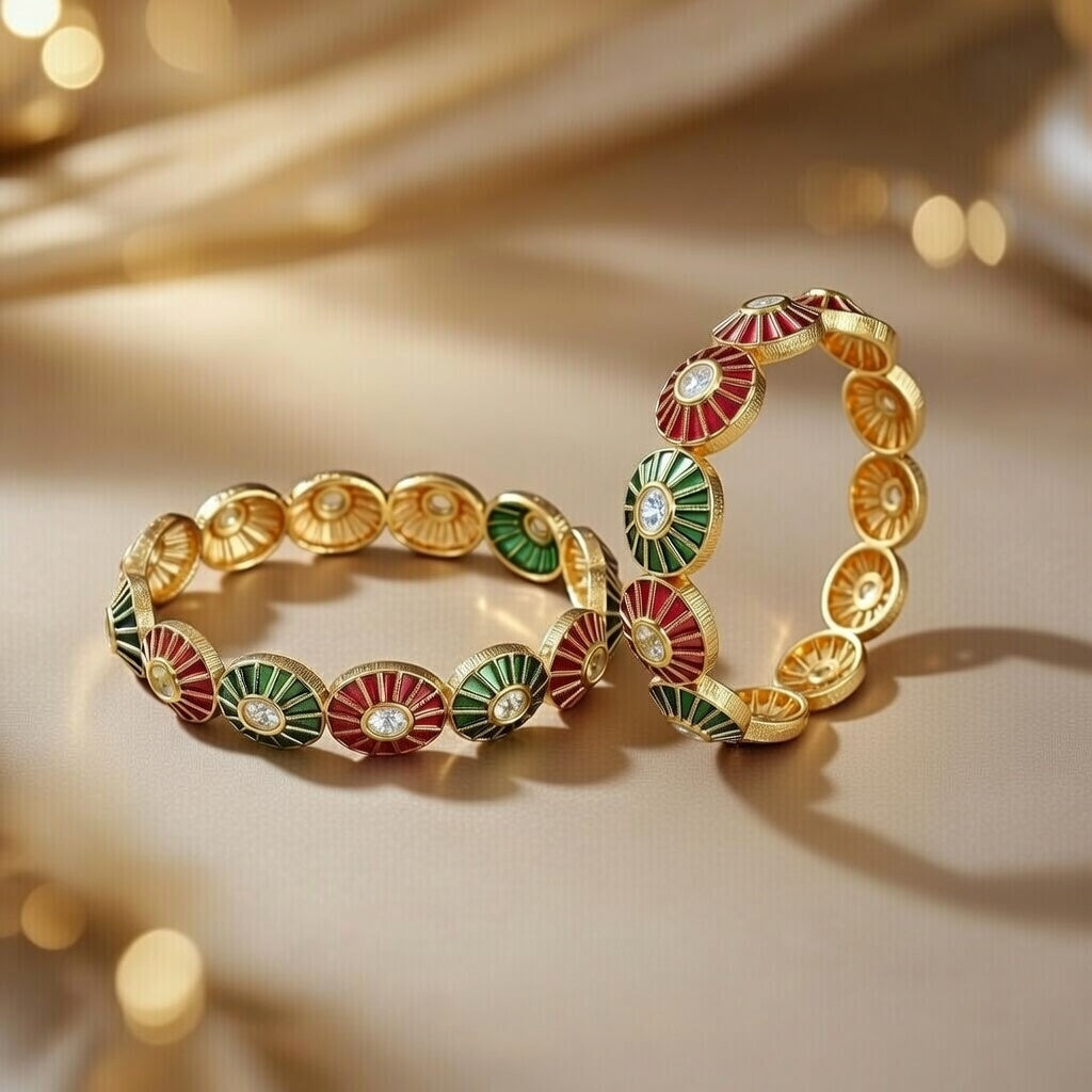 Set of 2 Multicolor Antique Style Bangles for Women