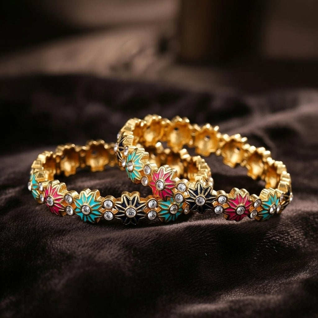 Set of 2 Multicolor Round Resin Ethnic Stylish Bangles