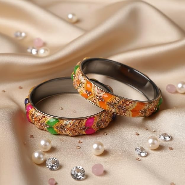 Set of 2 Flower Printed Glass Kada Bangles for Women