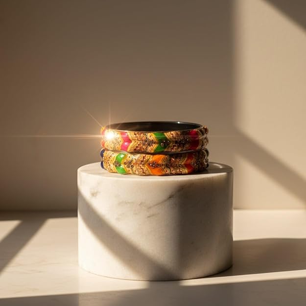 Set of 2 Flower Printed Glass Kada Bangles for Women