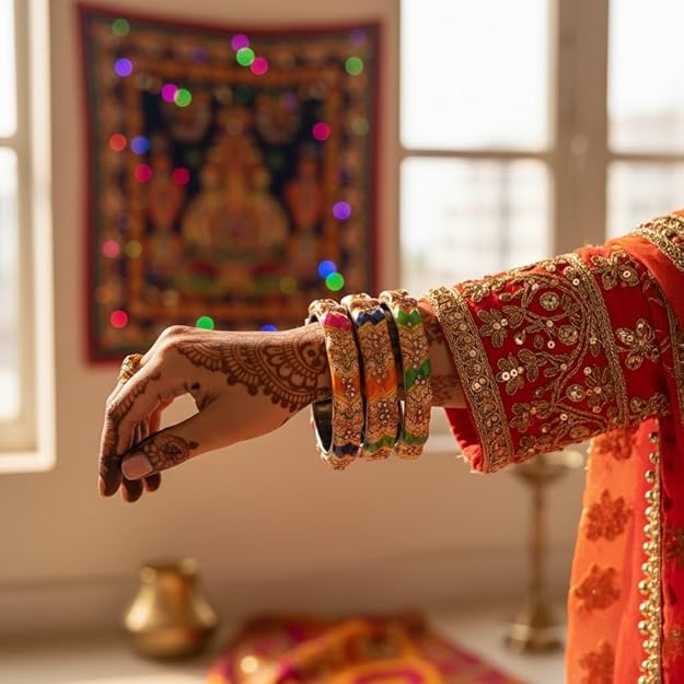 Set of 2 Flower Printed Glass Kada Bangles for Women