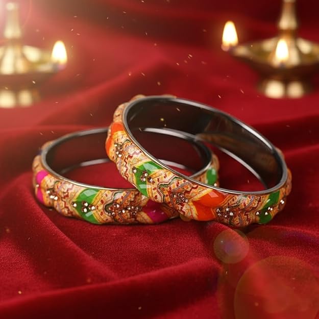 Set of 2 Flower Printed Glass Kada Bangles for Women