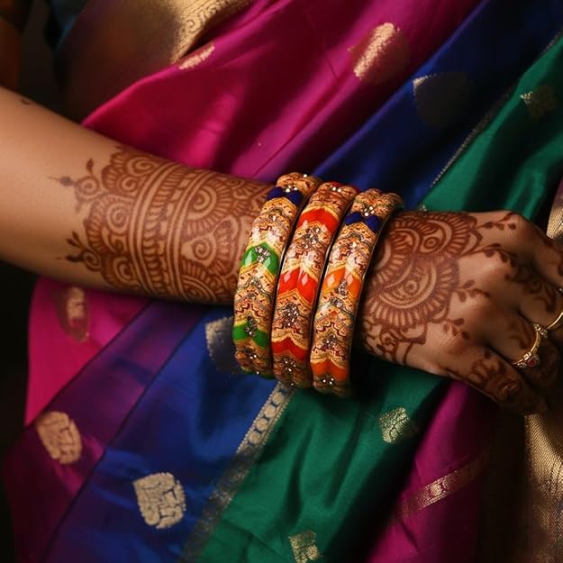 Set of 2 Flower Printed Glass Kada Bangles for Women