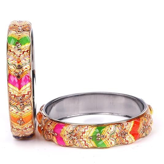 Set of 2 Flower Printed Glass Kada Bangles for Women