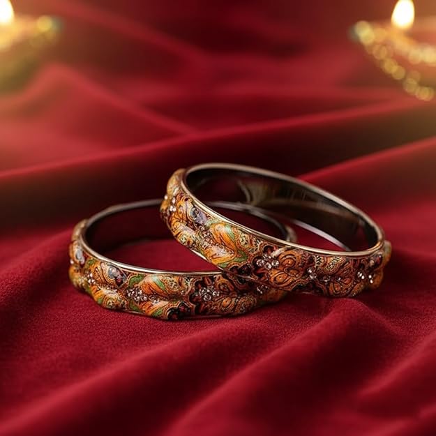 Set of 2 Multicolor Round Glass Motif Bangles for Women