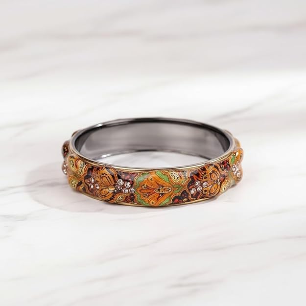 Set of 2 Multicolor Round Glass Motif Bangles for Women