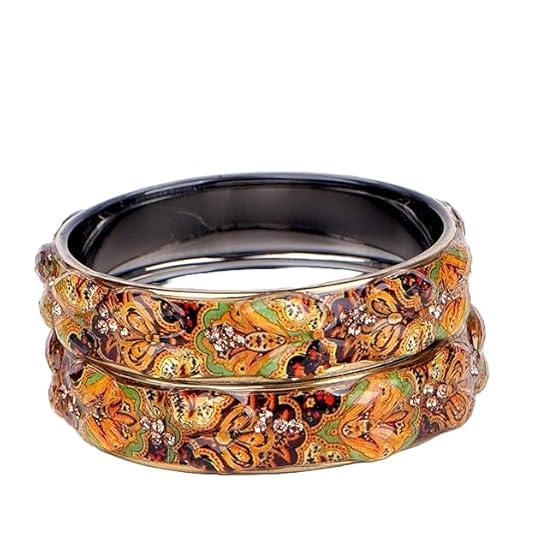 Set of 2 Multicolor Round Glass Motif Bangles for Women