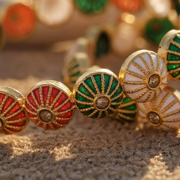 Set of 2 Multicolor Round Glass Metallic Bangles for Women