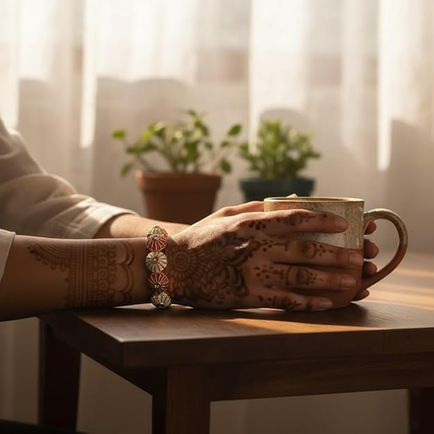 Set of 2 Multicolor Round Glass Metallic Bangles for Women