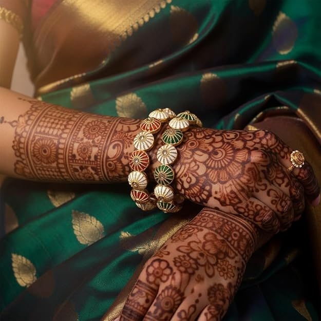 Set of 2 Multicolor Round Glass Metallic Bangles for Women