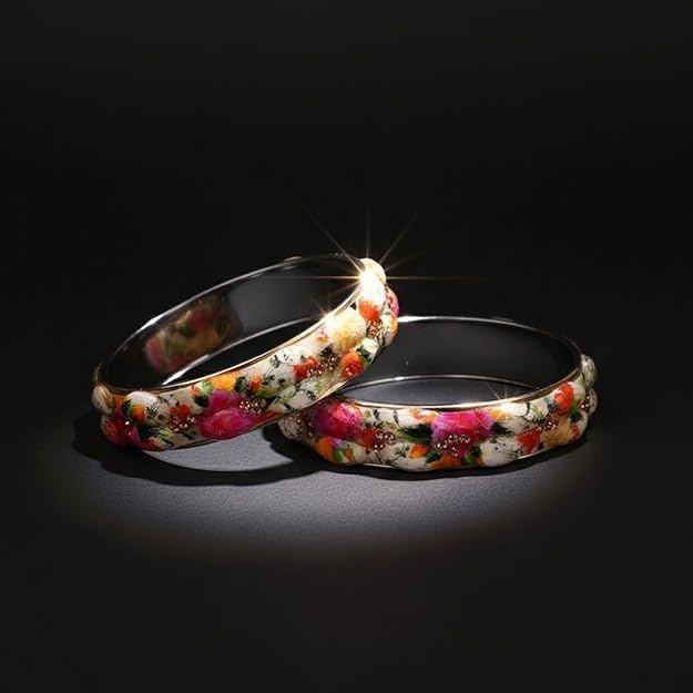 Set of 2 Flower Printed Glass Ethnic Bangles Set for Womens