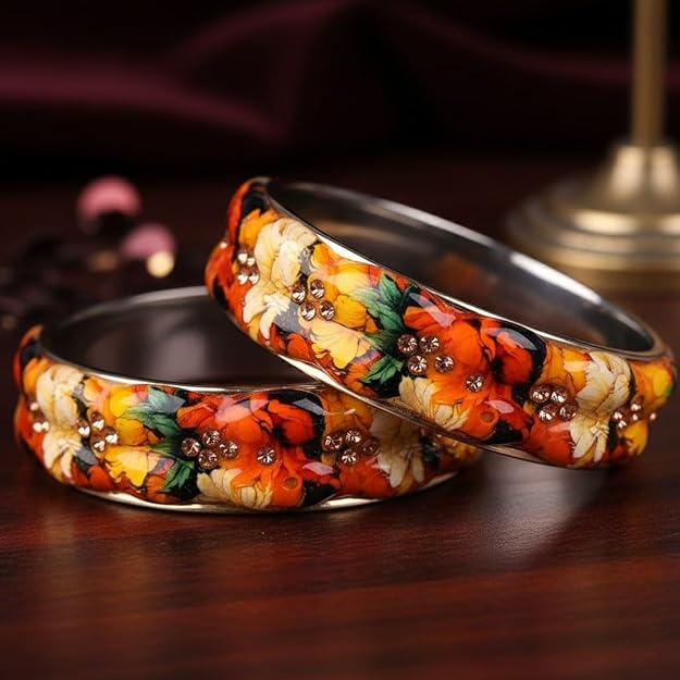 Set of 2 Flower Printed Traditional Bangles for Women