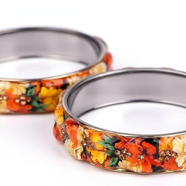 Set of 2 Flower Printed Traditional Bangles for Women