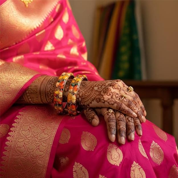 Set of 2 Flower Printed Traditional Bangles for Women