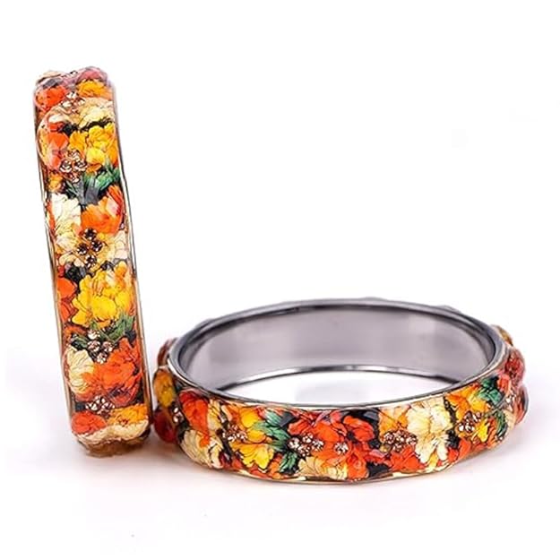 Set of 2 Flower Printed Traditional Bangles for Women