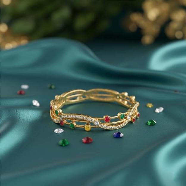 Set of 2 Dual-Row Wavy Pattern Bangles for Women