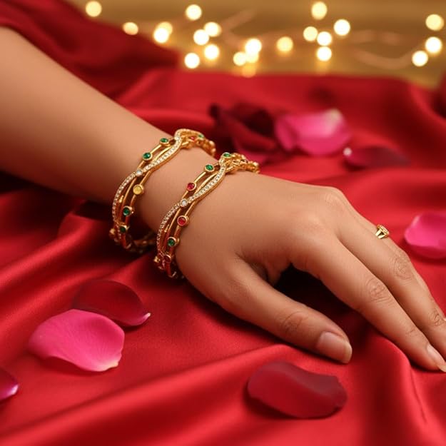 Set of 2 Dual-Row Wavy Pattern Bangles for Women