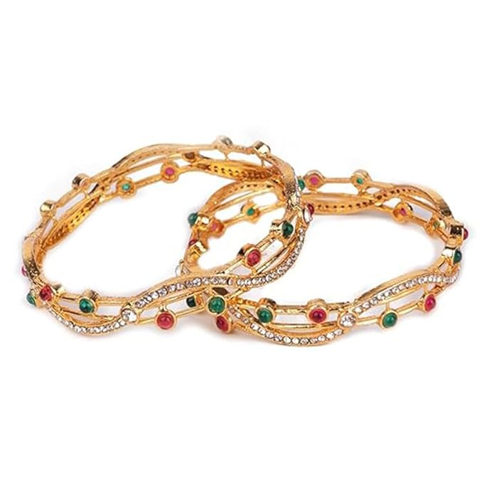 Set of 2 Dual-Row Wavy Pattern Bangles for Women
